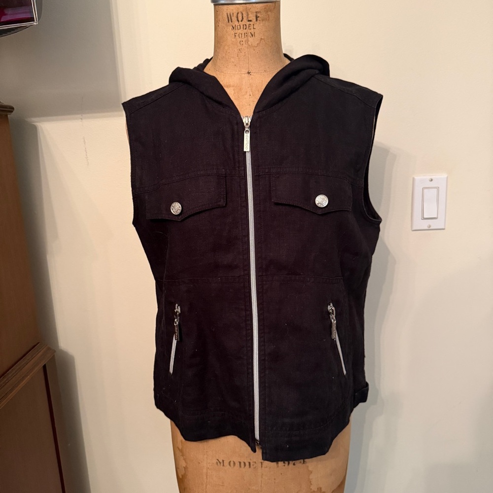 Y2K deRoo Black Zip Up Linen Vest